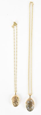Lot 1410 - Two 9ct gold double oval lockets, both with...