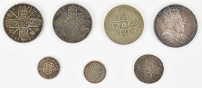 Lot 1624A - A George II 1757 silver sixpence, a George V...
