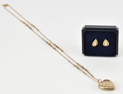 Lot 1532 - A pair of 9ct gold earrings and a 9ct gold bar...