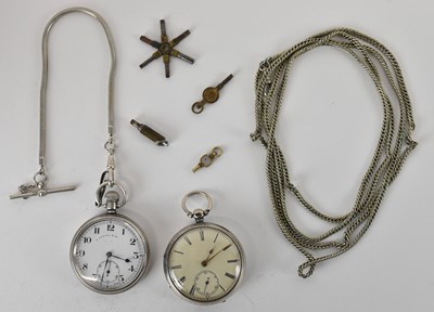 Lot 1704 - Two open face silver cased pocket watches, one...