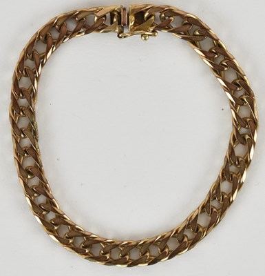 Lot 1369 - A 9ct gold flat curb bracelet, length 20cm,...