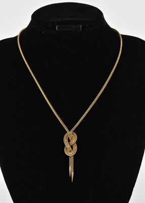 Lot 1394 - A 9ct gold tight braided necklace with tied...