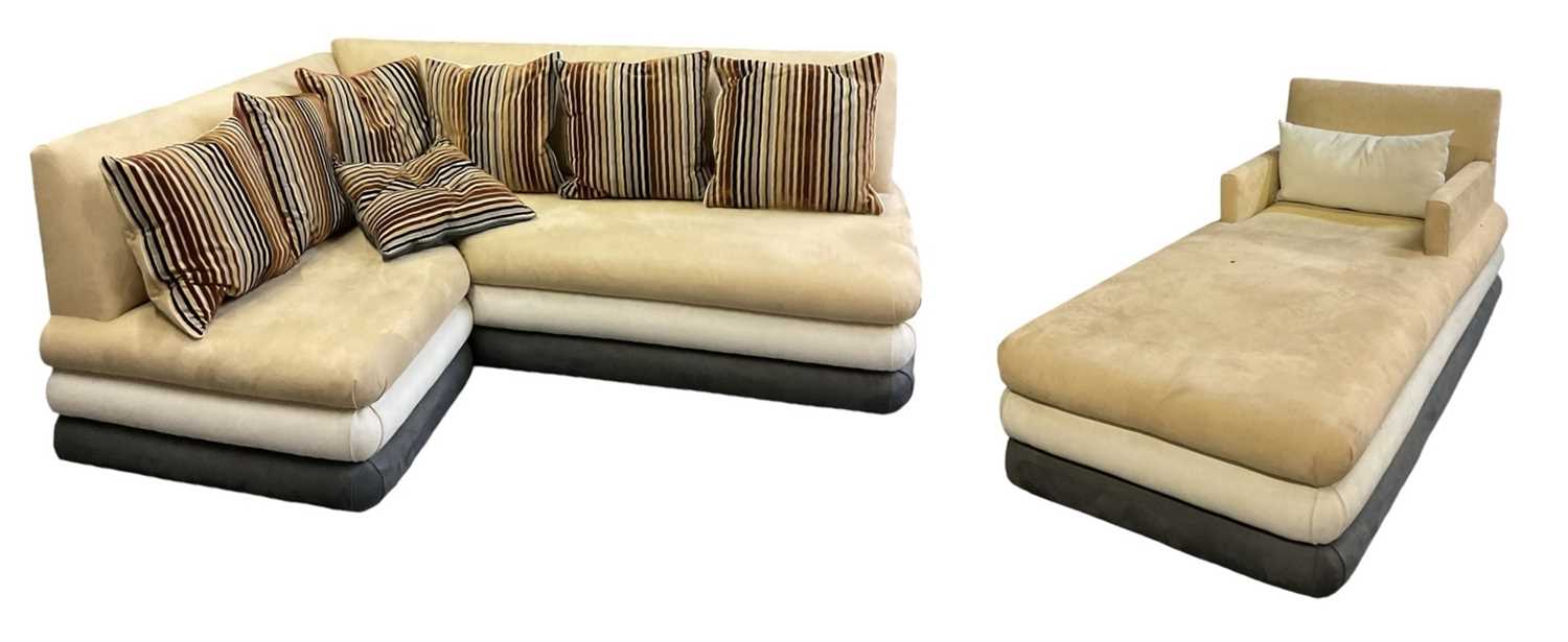Lot 47 - A modern cream upholstered L-shaped sofa, 200...