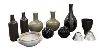 Lot 550 - A large pair of modern green glazed vases,...