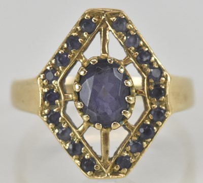 Lot 1496 - A 9ct gold Art Deco style sapphire set ring,...