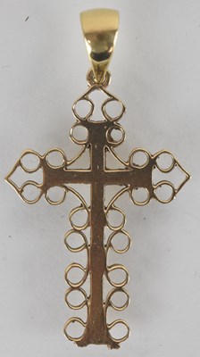 Lot 1487 - A 9ct gold cross necklace pendant, with scroll...