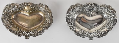 Lot 1343 - Two 19th century heart shaped silver dishes,...