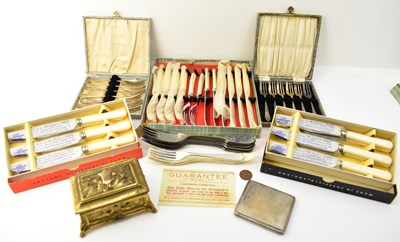 Lot 1240 - Various boxes and loose cutlery and a gilt...