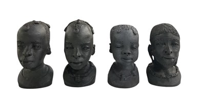 Lot 1027 - FLORA; four painted terracotta portrait busts,...