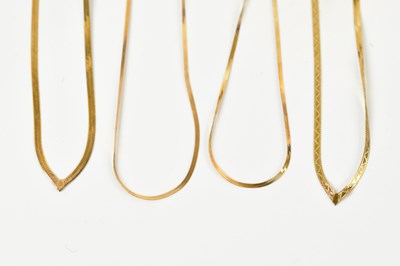 Lot 1577 - Two 9ct yellow gold light flat link bracelets...