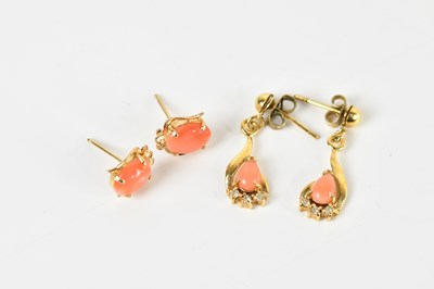 Lot 1698 - Two pairs of yellow metal earrings/ear studs,...