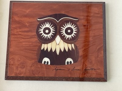 Lot 35 - OWLS; a ceramic owl plate, by Stuart Bass, a...