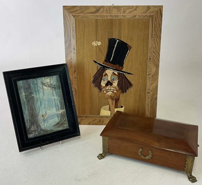 Lot 34 - A Luca clown marquetry wooden plaque, 46 x...