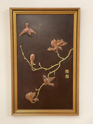 Lot 249 - A Japanese Meiji period mixed metal plaque,...