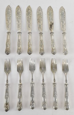 Lot 1261 - A set of six 800 grade silver handled fish...