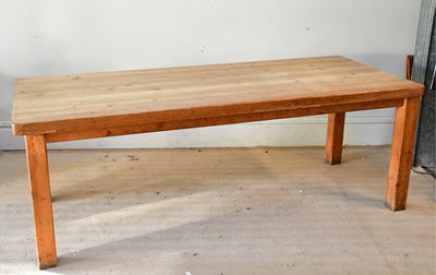 Lot 2252 - An old pine refectory kitchen table, on block...