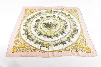 Lot 1916 - HERMÈS; a 100% silk pink, green and cream La...