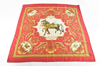 Lot 1918 - HERMÈS; a 100% silk red, green and gold Le...