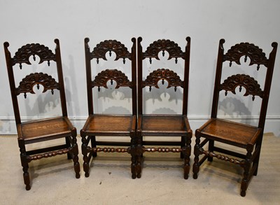 Lot 2279 - A set of four carved oak Derbyshire ladder...