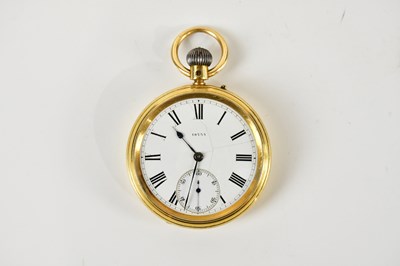 Lot 1785 - An 18ct yellow gold crown wind open faced...