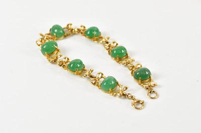 Lot 1598 - A yellow metal and chrysoprase bracelet,...