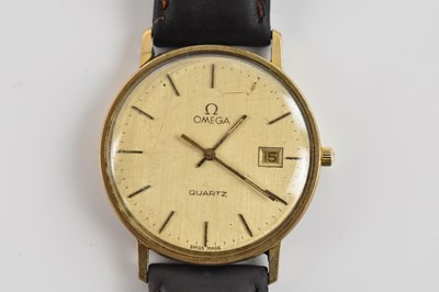 Lot 1878 - OMEGA; a quartz movement wristwatch, with gilt...