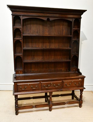 Lot 2255 - A 19th century oak dresser, with plate rack...