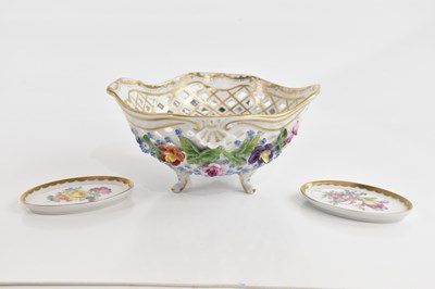 Lot 2798 - DRESDEN; a pierced bowl with floral encrusted...