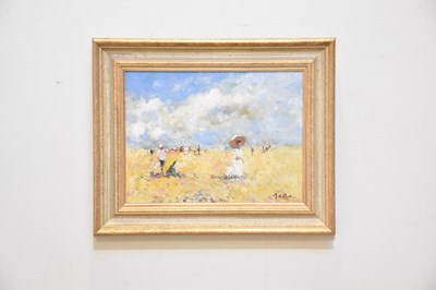 Lot 2999 - JOHN AMBROSE; oil on board, beach scene,...