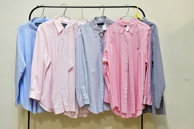 Lot 756 - RALPH LAUREN; a classic fit cotton pink and...