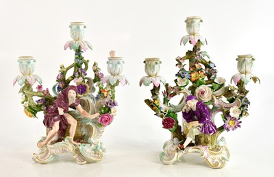 Lot 1461 - MEISSEN; a pair of candelabra with floral...