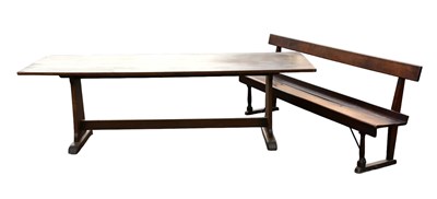 Lot 2446 - A reproduction oak refectory dining table,...