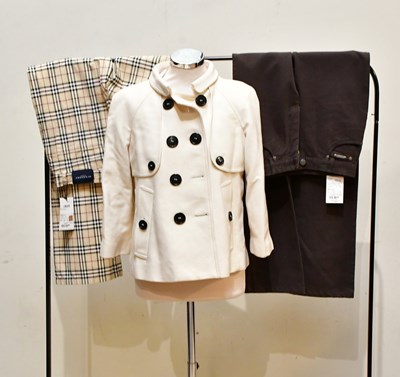 Lot 2000 - BURBERRY; a cream short wool double-breasted...
