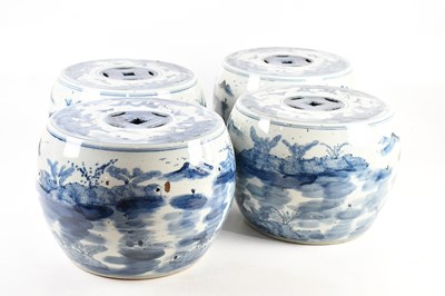 Lot 1329 - Four Chinese blue and white porcelain garden...