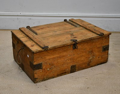 Lot 2437 - An old pine tool box with hinged lid, width 71cm.
