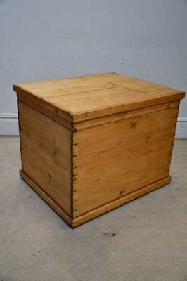 Lot 2396 - An old pine blanket box with hinged lid, width...
