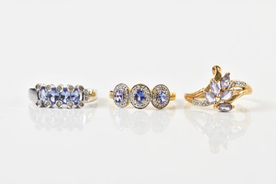 Lot 1367 - Two 14ct yellow gold tanzanite and diamond...