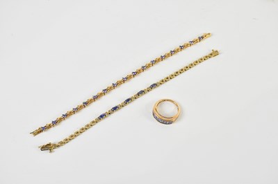Lot 1558 - Two 9ct yellow gold tanzanite bracelets,...