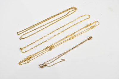 Lot 1651 - Four 9ct yellow gold chains, combined approx 8....
