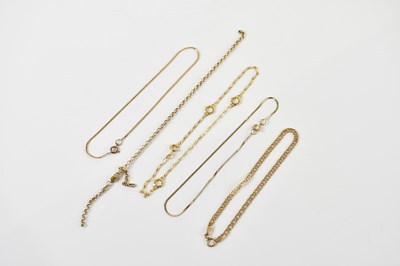 Lot 1581 - Four 9ct yellow gold fine link bracelets,...