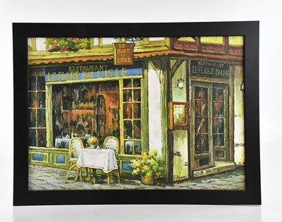 Lot 3056 - E RALLAS; oil on board, French Restuant Window'...