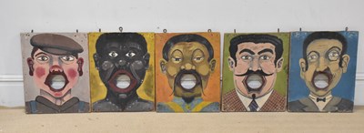 Lot 2567 - Five vintage painted cardboard, and mounted on...