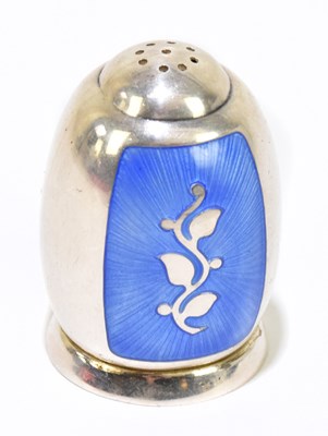 Lot 1197 - VOLMER BAHNER; a Danish silver and blue enamel pepperette