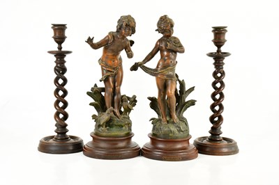 Lot 2698 - A pair of spelter figures, one titled 'Combats...
