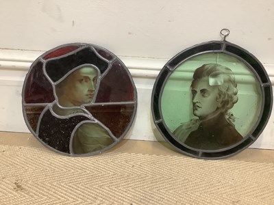 Lot 2505 - Two circa 1800 circular stained glass panels...