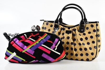 Lot 2071 - LULU GUINNESS; a black velvet and red, purple,...