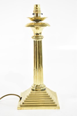 Lot 2652 - A brass fluted column table lamp, on stepped...