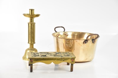 Lot 2631 - A 19th century flat bottom preserve pan, with...