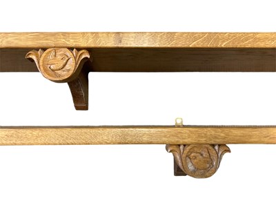 Lot 2291 - WREN MAN; two carved oak shelves, length 152cm...