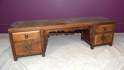 Lot 2363 - A Chinese elm table top desk, with an...